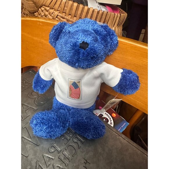 Old Glory Flag Fan Plush Bear Wearing White Shirt With American Flag Design 9" - Picture 1 of 4